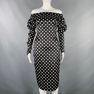 CAROLINE CONSTAS Size XS Black White Silk Blend Polka Dot Long Sleeve Dress